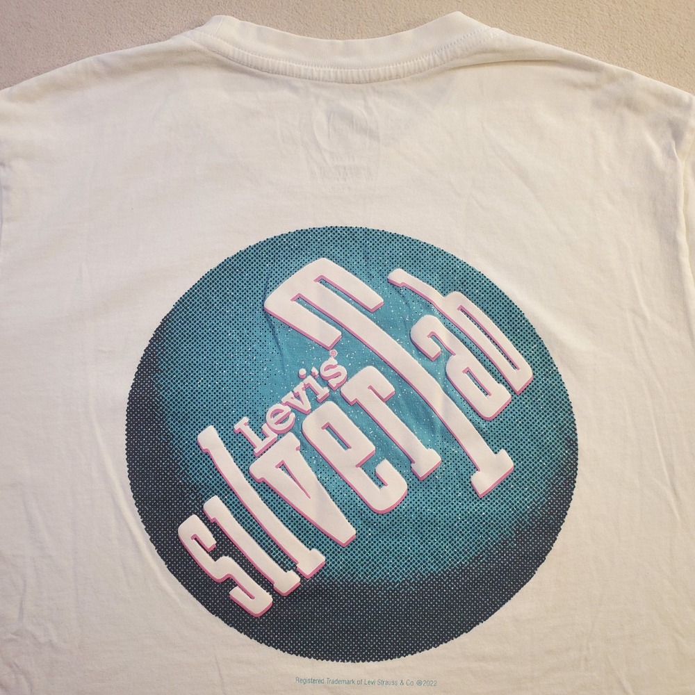 Levis SilverTab Mens Relaxed Graphic T-Shirt White Small 90s Retro Logo Tee - Picture 9 of 9